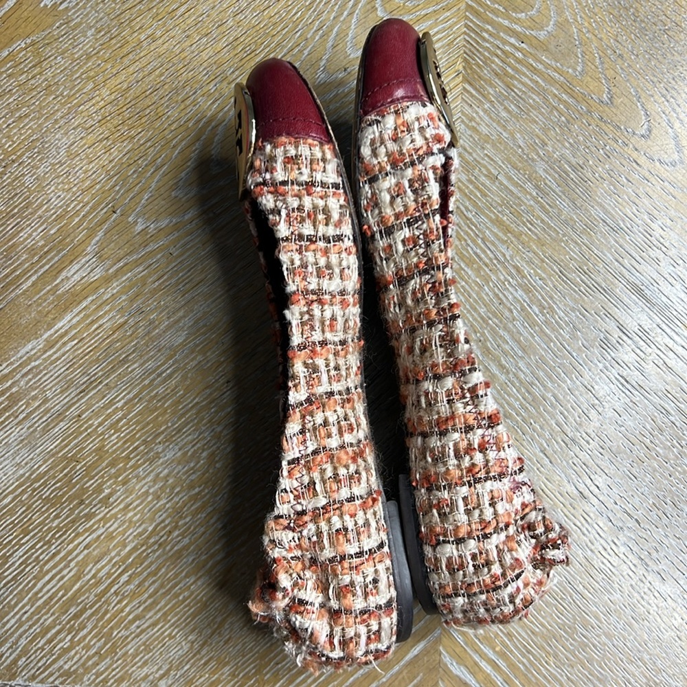 TORY BURCH Burgundy Tweed Flats 7.5 - Picture 7 of 10